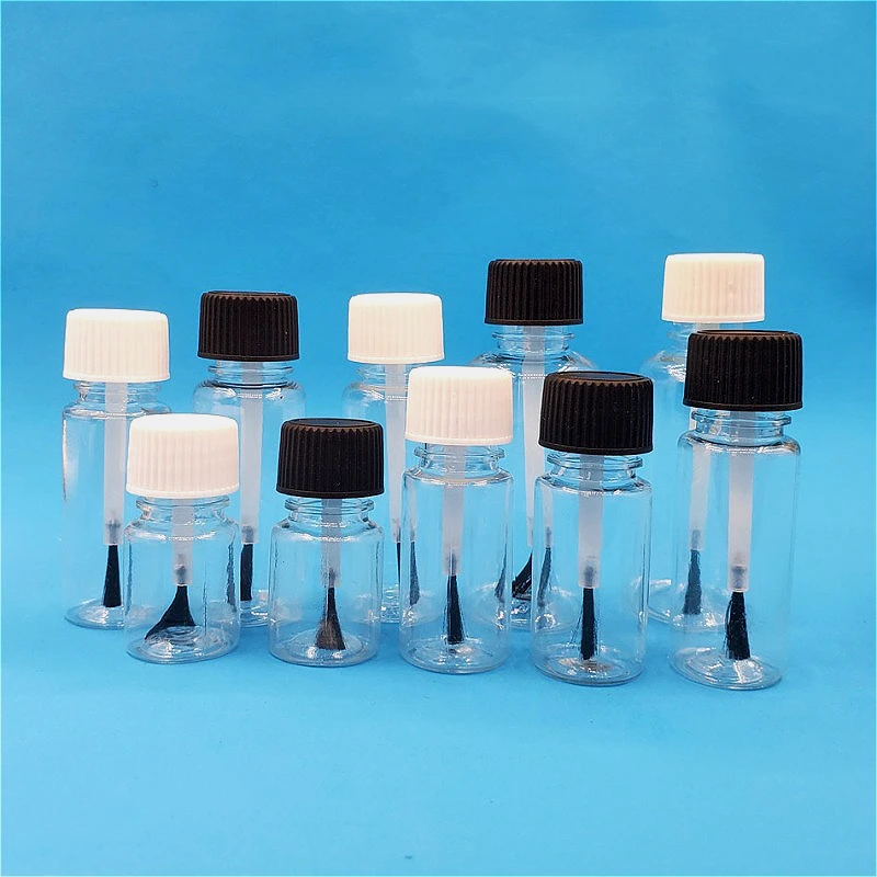 Botol Cat Kuku Plastik 5-30Ml Botol Kosong Cair dengan Tutup Kuas DIY Kerajinan Botol Isi Ulang Bening Stoples Penyimpanan Anti Bocor