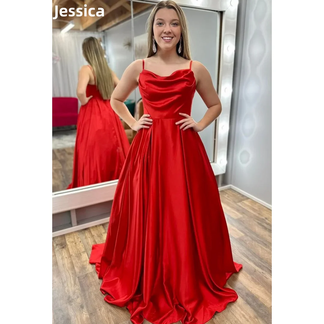 

Jessica The Red Bride Prom Dresses Spaghetti Straps In Satin Evening Dresses A-shape Long And Elegant Cocktail Dresses