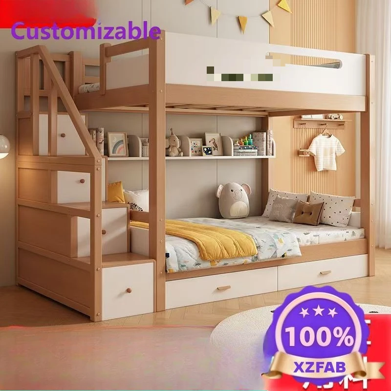 Factory Direct 2026 Kids Solid Wood Bunk Bed: Drawer Stair+Guardrail, Dream World Design, Space-Saving Children’s Bedroom Furnit