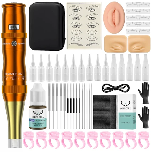 Imagen 1 del producto Deergirl-Kit de máquina para maquillaje permanente inalámbrico, kit de tatuaje de cejas, Motor Sin Núcleo, pluma de cejas Microblading con aguja para cejas