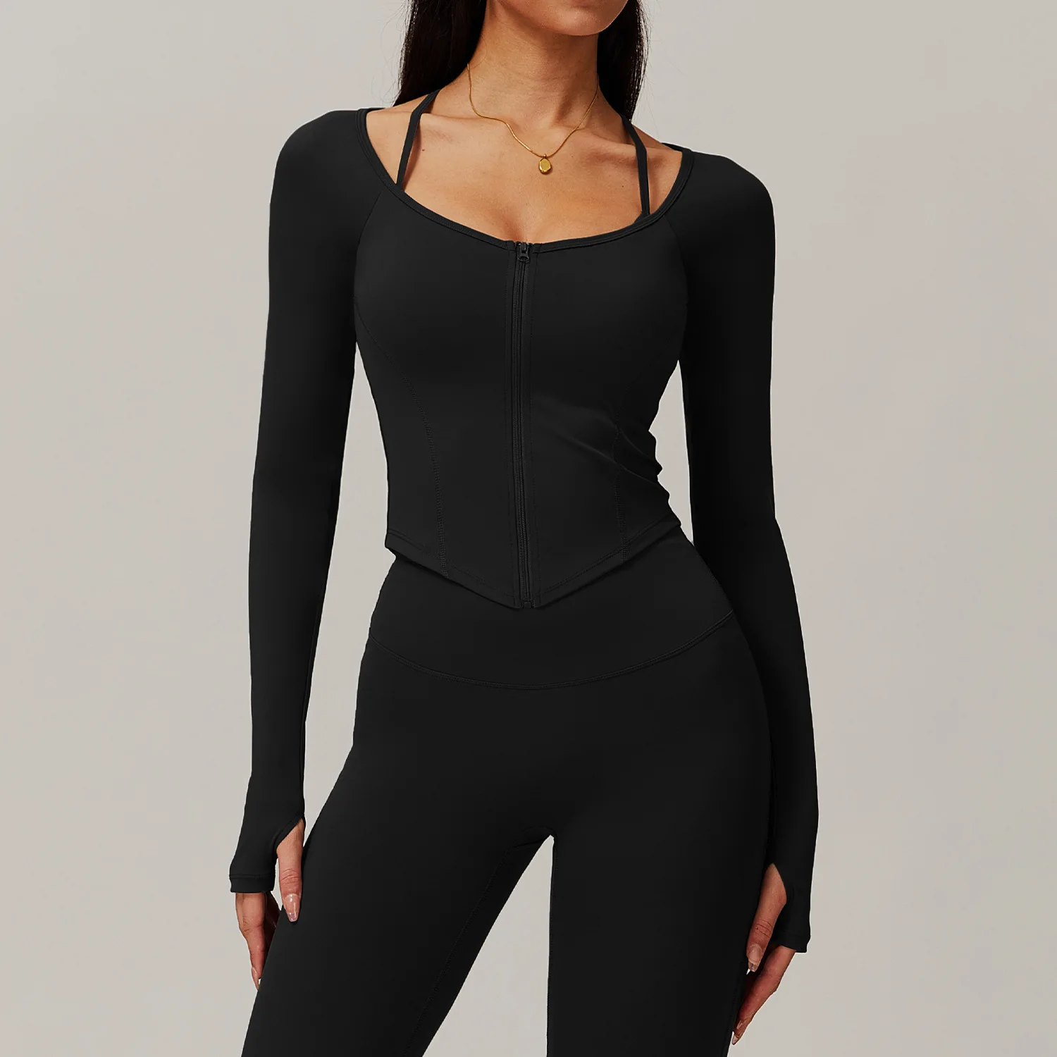 Zipper Long Sleeve Workout Top Gym Clothes Women Jacket Active Wear Sports Shirt Elastic Fitness Yoga Clothing Running Shirts