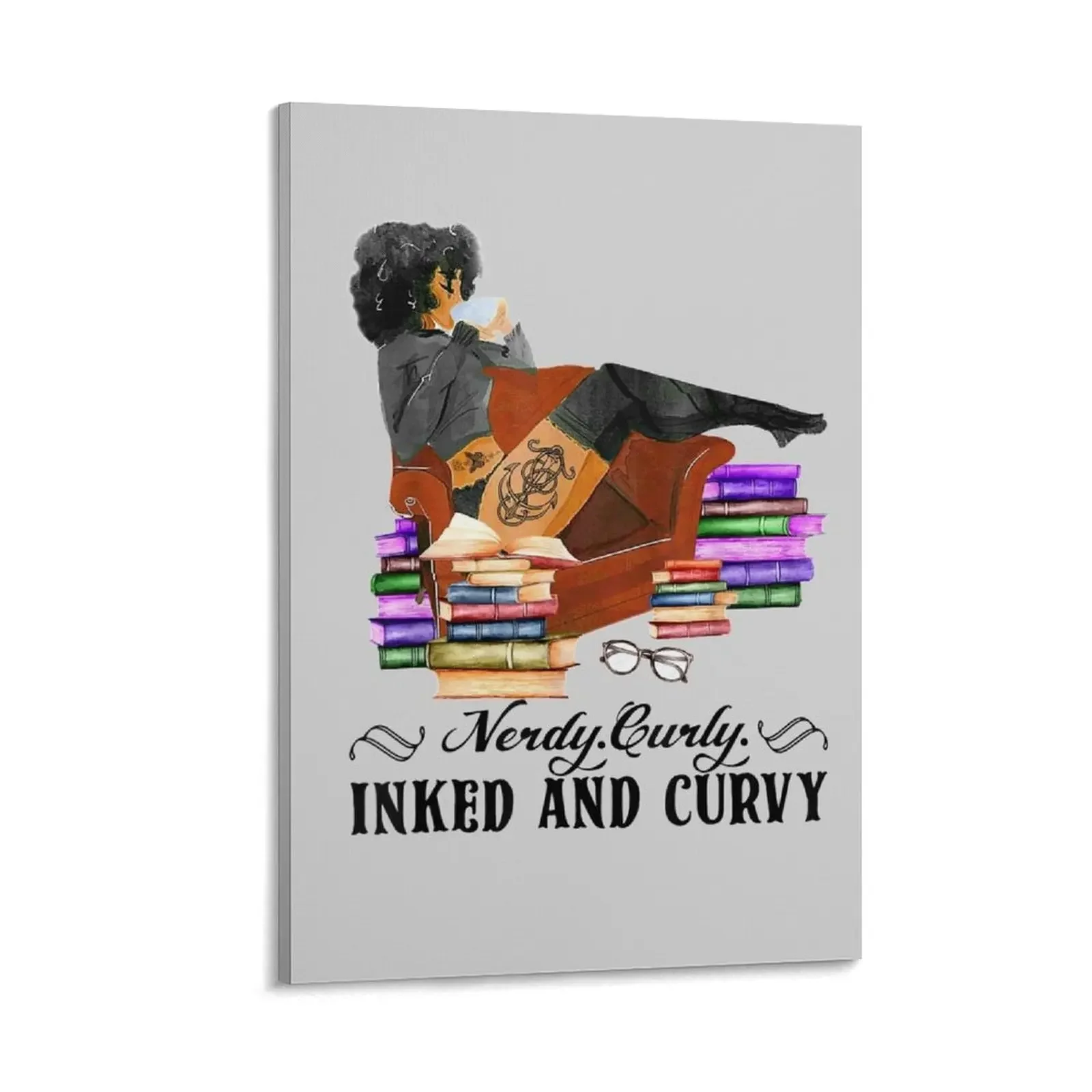 

Nerdy Curly Inked And Curvy Funny Bookaholic Tattoo Lovers Canvas Painting bedrooms decorations Decoration home