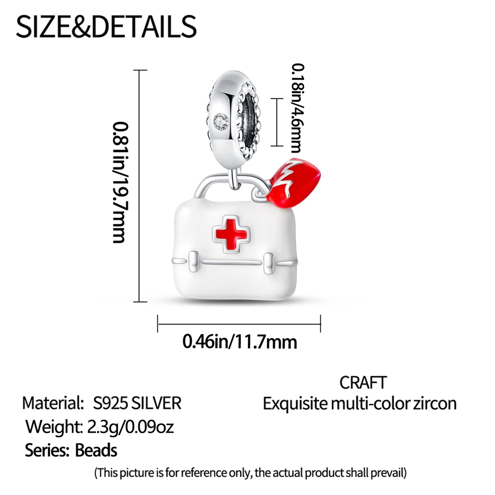 Plated 925 Silver First Aid Kit Pendant Medical Charms Beads Fit 925 Charms Bracelet Beads Care Health Jewelry Gifts for Women