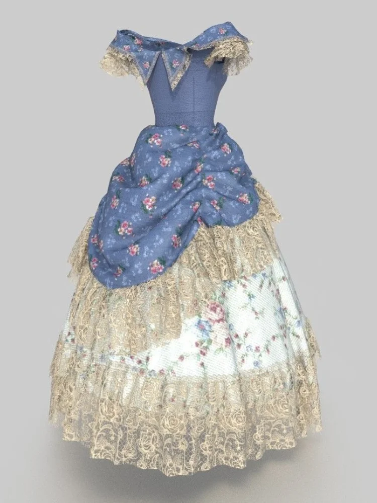 빅토리아 코트 공주 꽃 레이스 로리타 이브닝 드레스 에드워드 시대 오후 의상 남북 전쟁 사우스 벨 볼 가운