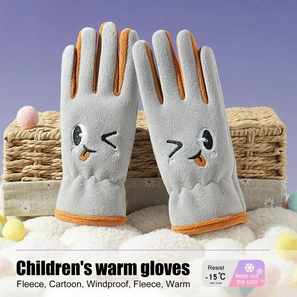 

Stretchy Windproof Gloves Winter Windproof Waterproof Kids Thermal Gloves with Cartoon Pattern Design Soft Wear for Weather