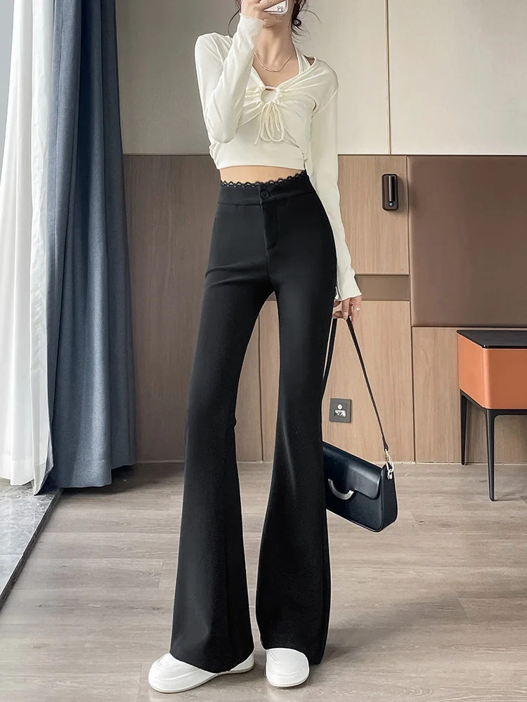 Bla Lace Bell Bot Pants Women's New Sle High Waist Casual Suit Long Pants plus Size Slimming Korean Version Commute Wind