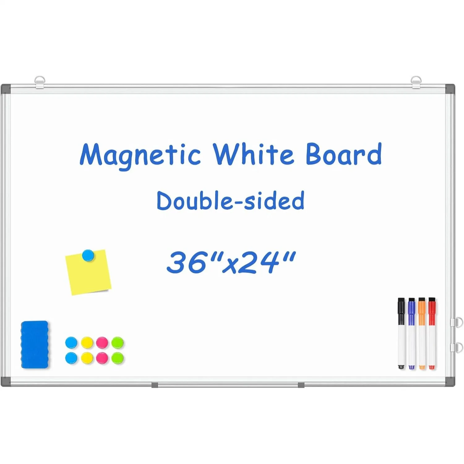 

Magnetic White Board 36x24 Double-Sided Dry Erase Board for Wall, Silver Aluminum Frame, Home Office School