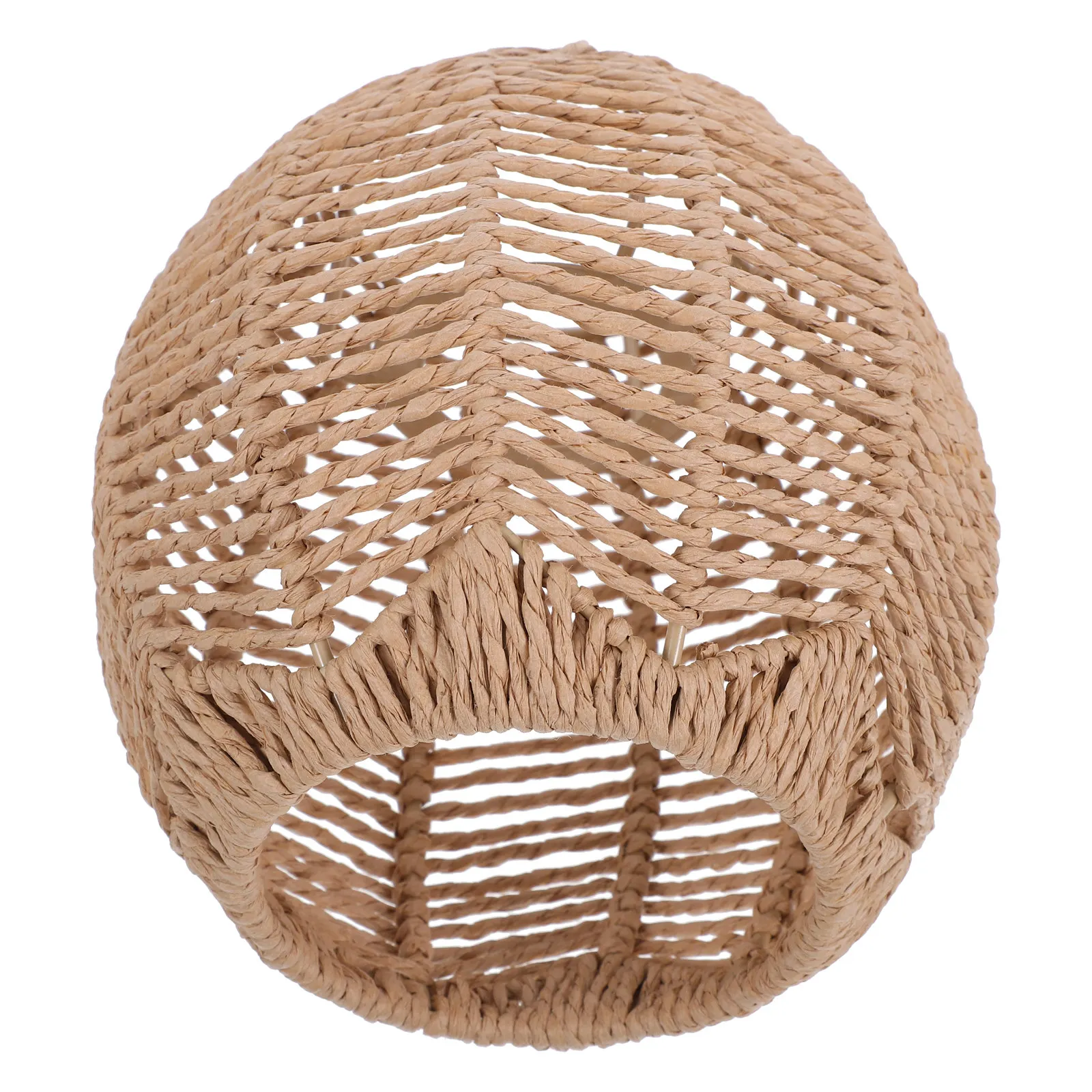 Woven Pendant Lamp Shade, Light Brown Paper & Faux Rattan, Iron Frame, Home Decor Lighting Fixture