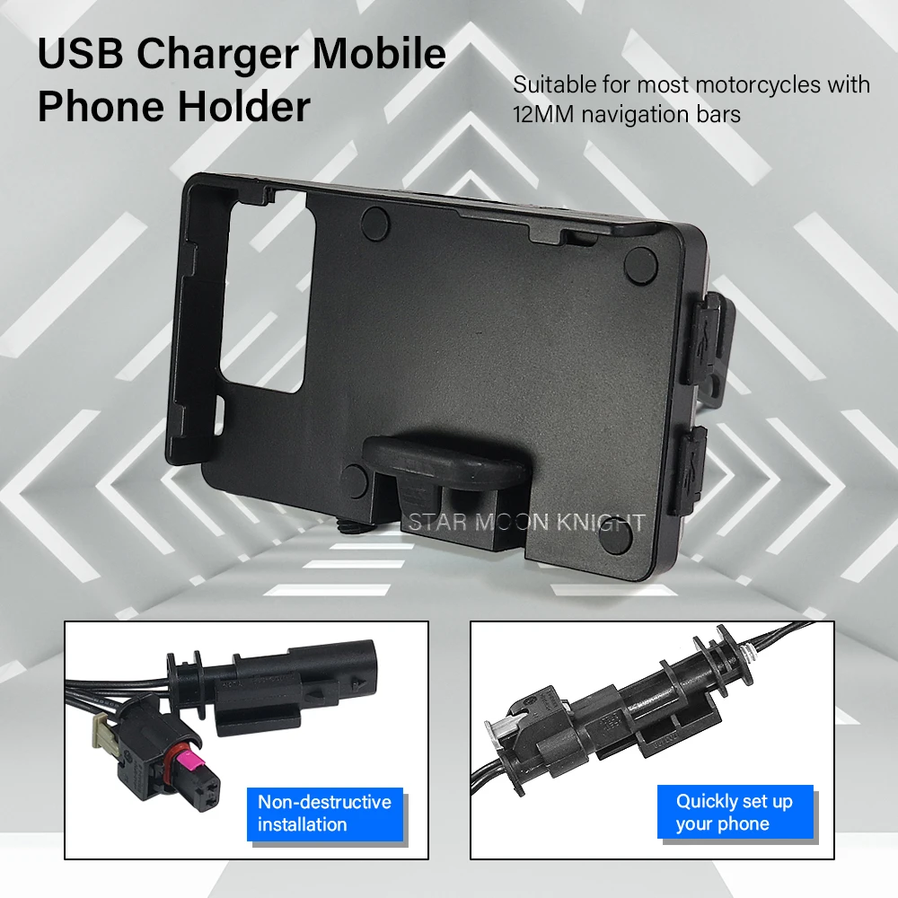 USB Charger Mobile Phone Holder For GS 1200 R1200GS R1250GS F900XR F850GS F750G Motorcycle 12MM Navigation Bracket Stand Support