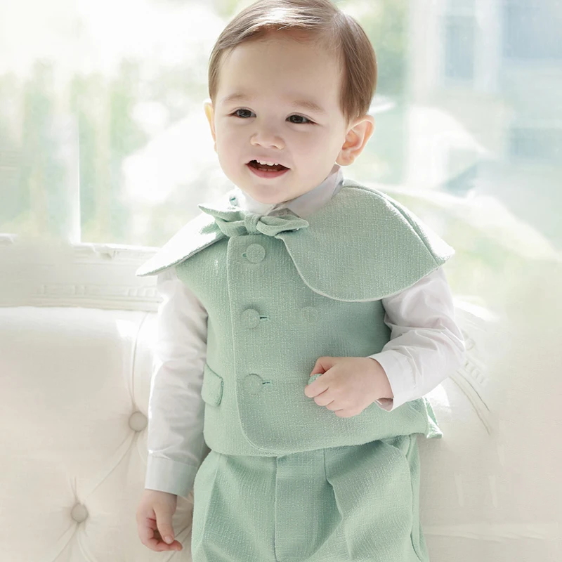 2024 Lente Nieuwe Kinderkleding Set Baby Boy Girl Suit Boys Green Festival Verjaardagsfeestje Kleding Boetiekjurk