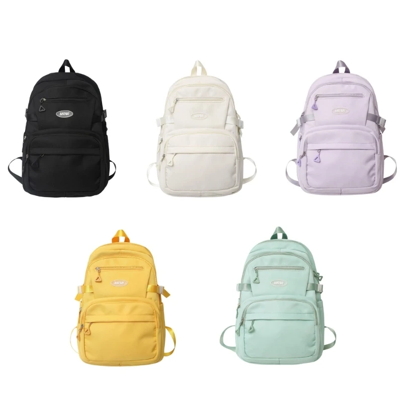 

School Backpack for Women Solid Color Laptop Backpack Large Capacity School Bag Teenagers Girls Travel Rucksack 066F