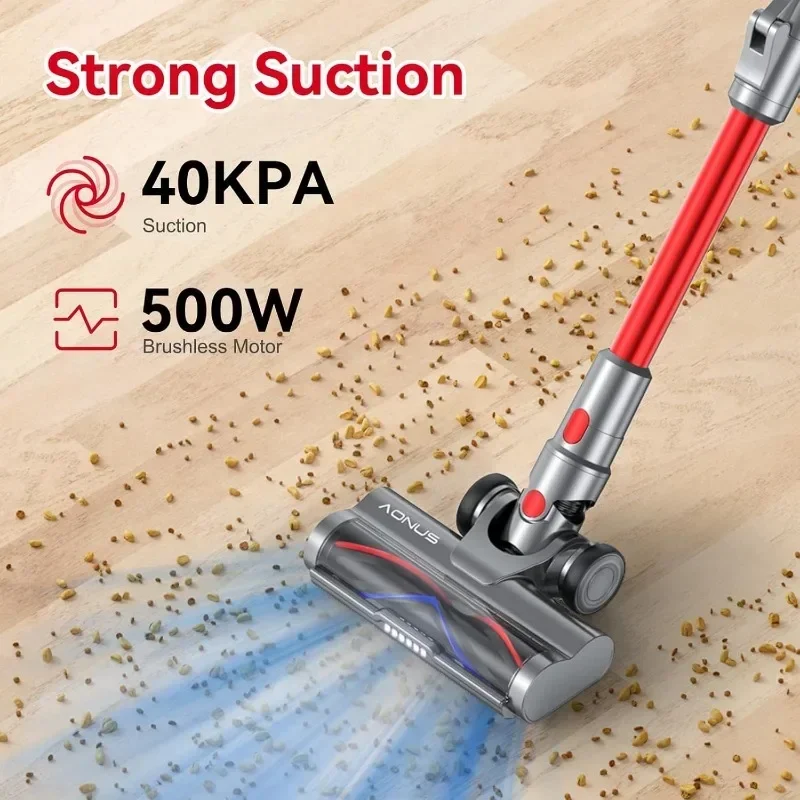 Aonus Cordless Vacuum Cleaner 40Kpa500W Stick Vacuum Cleaner Powerful Lightweight Foldable Handheld Vacuum for Carpet Hard Floor