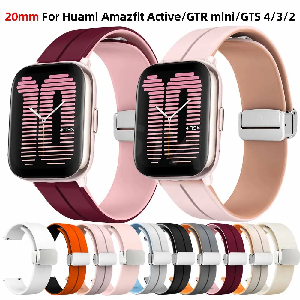 20mm Watchband Straps For Amazfit Active GTR Mini/GTS 4 Mini/2/2e/3/42mm Magnetic Buckle Replacement Bracelet Amazfit Bip 3 Belt