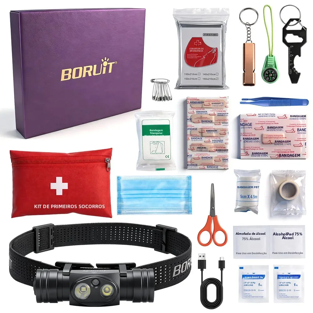 lampe-frontale-led-boruit-hp440-kit-de-premiers-secours-portable-8-en-1-avec-couverture-sifflet-boussole-survie-en-cas-d'urgence-en-plein-air-cadeau-de-vacances