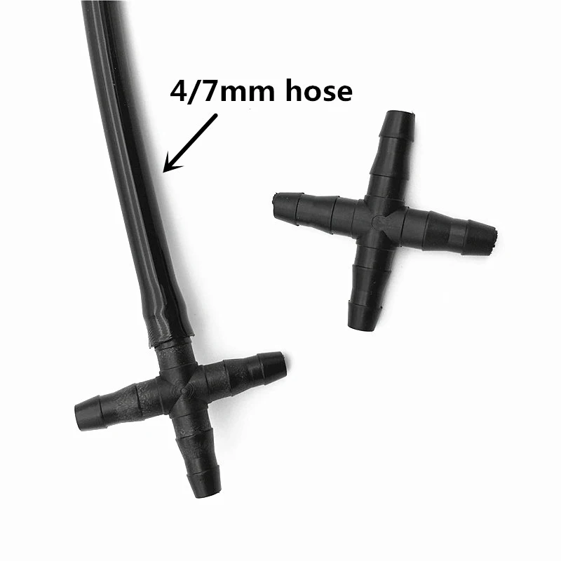 ABUL-50 Pcs Hose Cross Straight Connector For 4/7 Mm Hose 1/4 Inch Barb Barbed Connector Threaded Garden Greenhouse Micro-Irriga