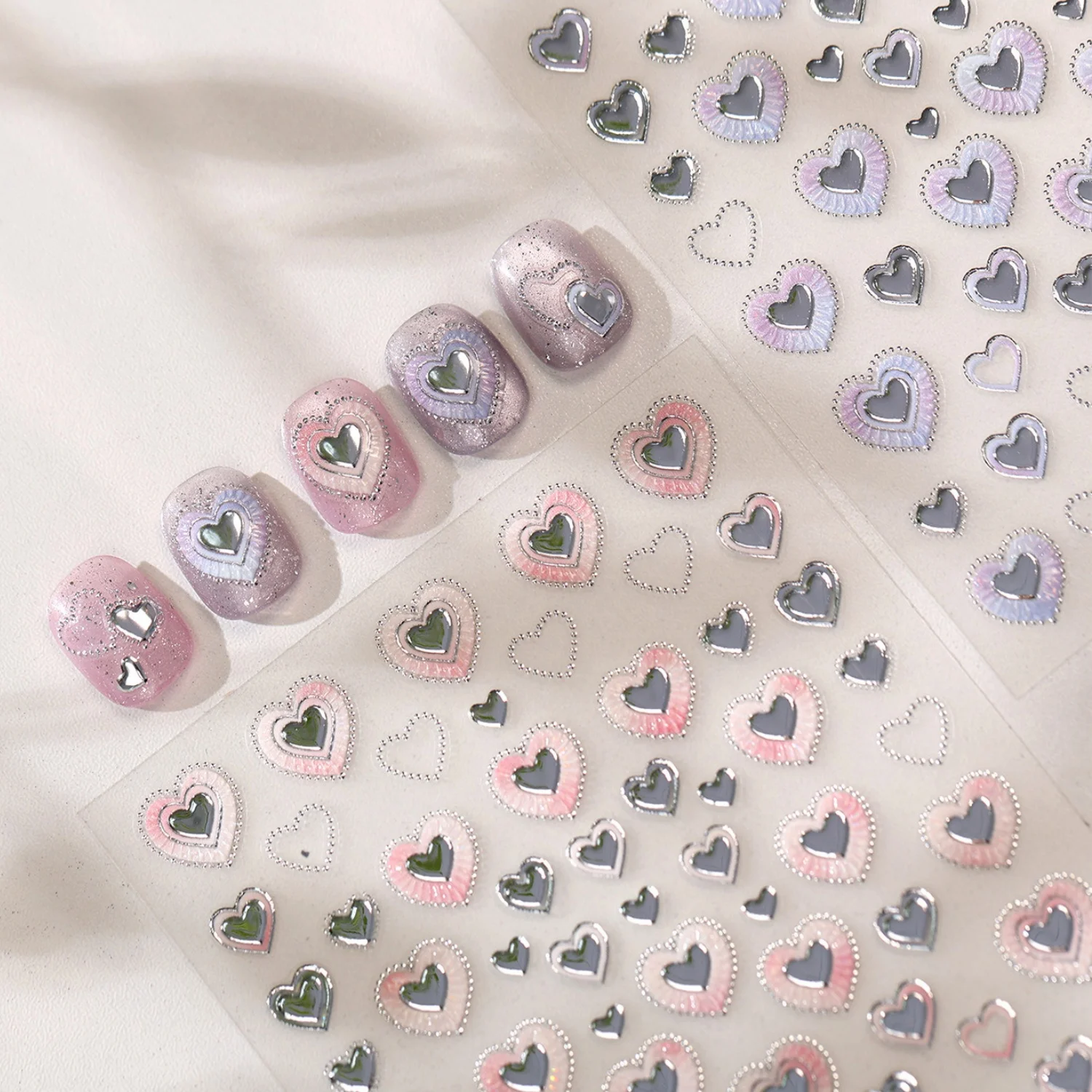 Holographic Black Pink Heart Lace Hollow Love Ballet 5D Nail Decals Sweet Style Nail Stickers Manicure Accessories For Girls