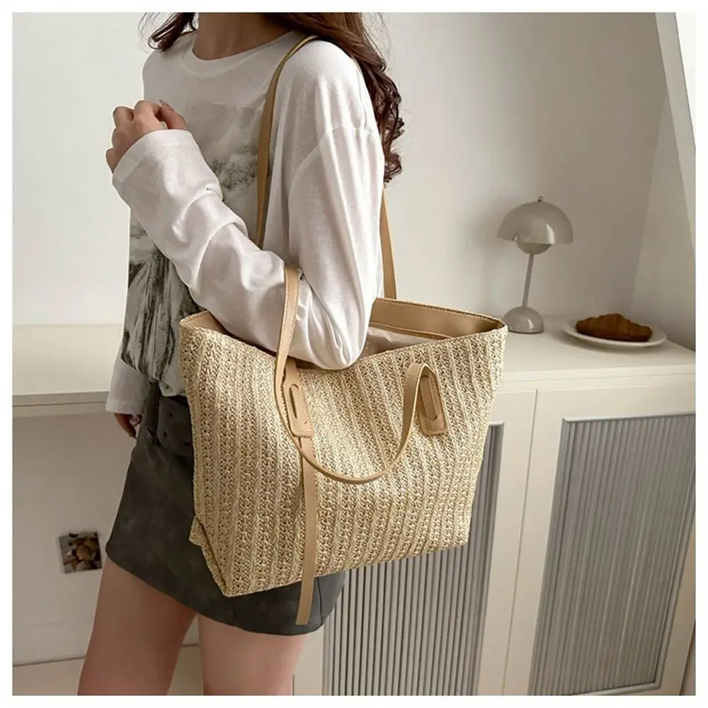 Fashion Woven Straw Bag Rattan Handmade Braid Tote Bags Large Capacity Big Handbags for Women Girls