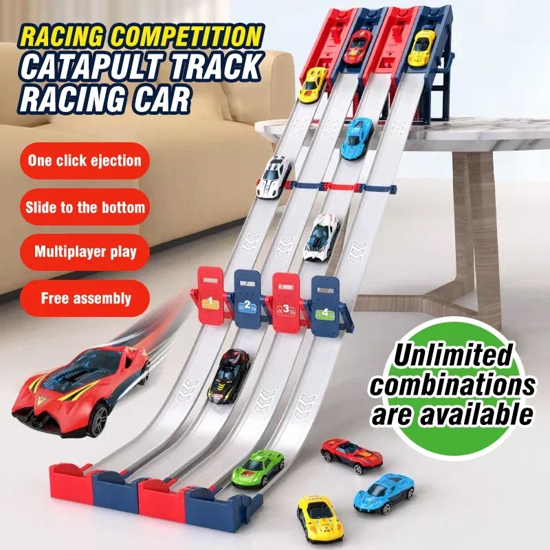 circuit voiture circuit voitures enfants Piste de voiture sur Rail avec piste de course, ensemble de course, véhicule jouet, voiture en alliage, catapulte pour enfants, jeu de compétition pour enfants, jouet de noël