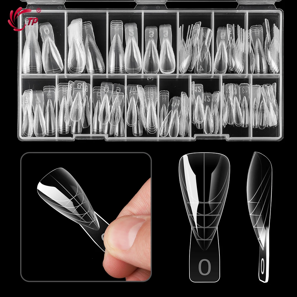 TP Reusable Extension Nail Forms 150Pcs Stiletto Acrylic Dual Forms for Poly Nail Gel Mold Clear Full Cover Nail Salon 15 Sizes
