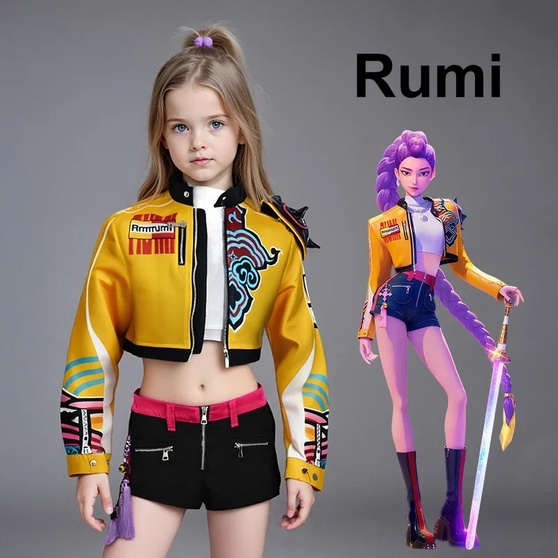 Crianças cosplay desempenho traje roupa K-POP rumi grupo concerto roupas de halloween brinco acessório roupa tamanho 110-160