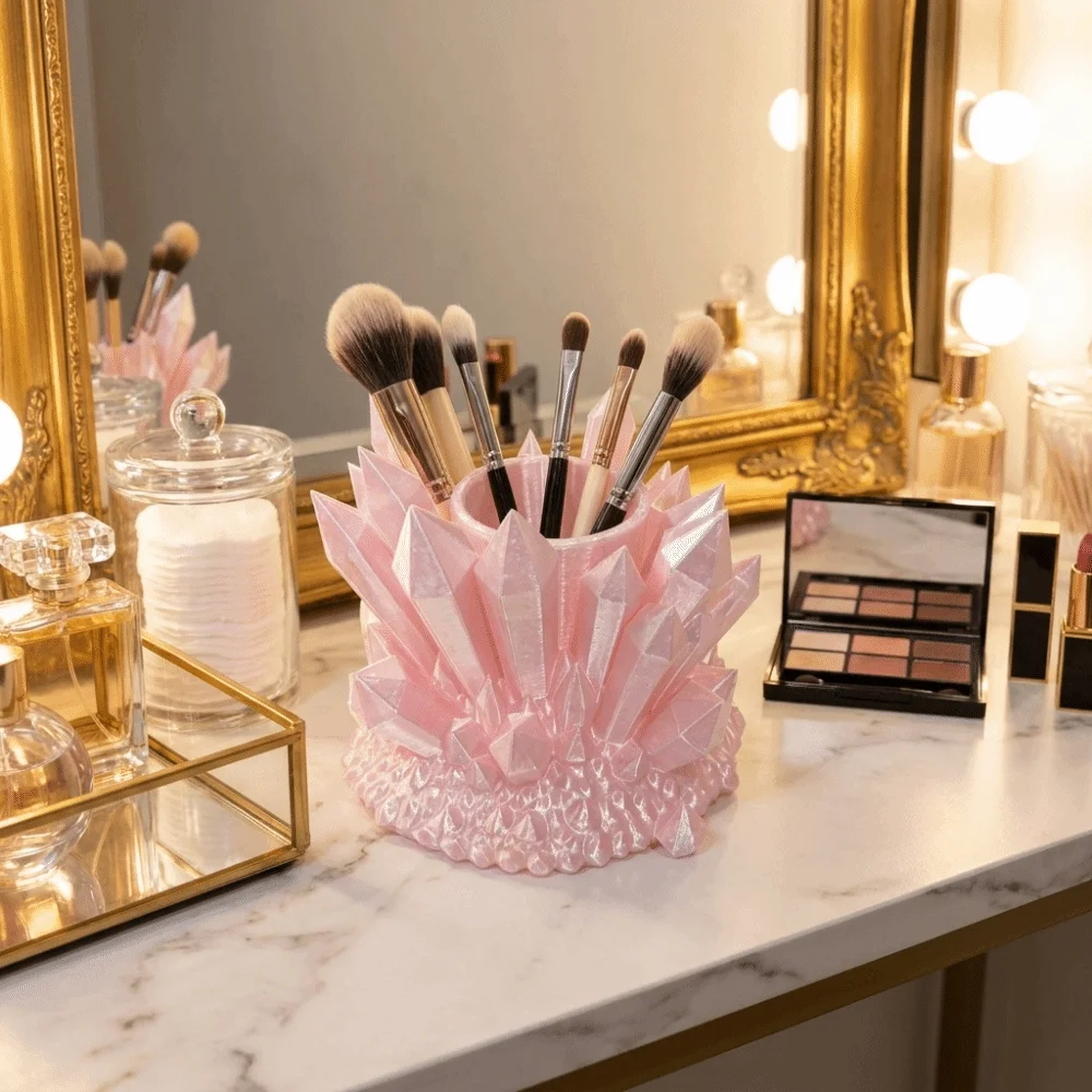 Multi-functional Plastic Crystal Shaped Pen Holder Funny Creative Desktop Organizer Makeup Brush Storage Box Office