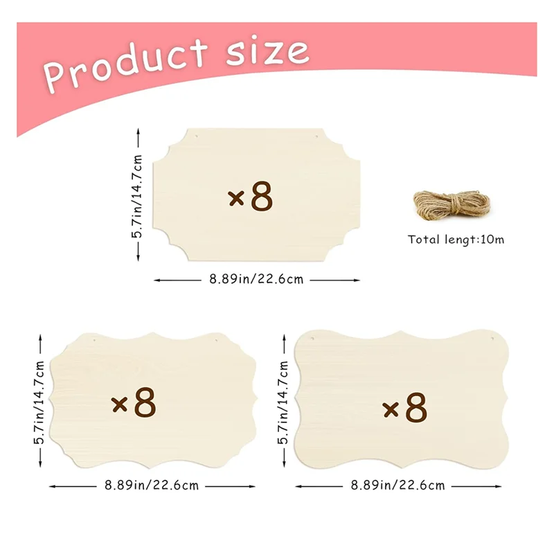 -ESTR 24 Uds. Letrero de madera colgante sin terminar en blanco con cuerdas, letrero de madera en blanco rectangular, letreros de puerta artesanales colgantes lisos, arte de pared