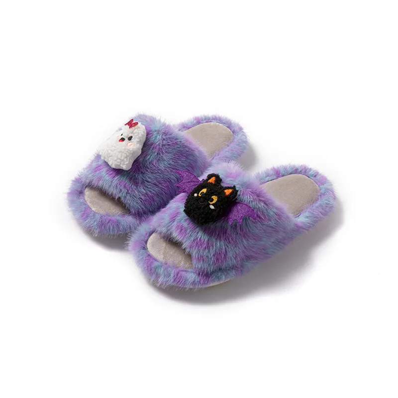 Kids'Slippers Plush Cartoon Fluffy Suede Winter Shoes For Children Anti-slip Thick Bottom Home Slipper Khaki Brown Size 36-41