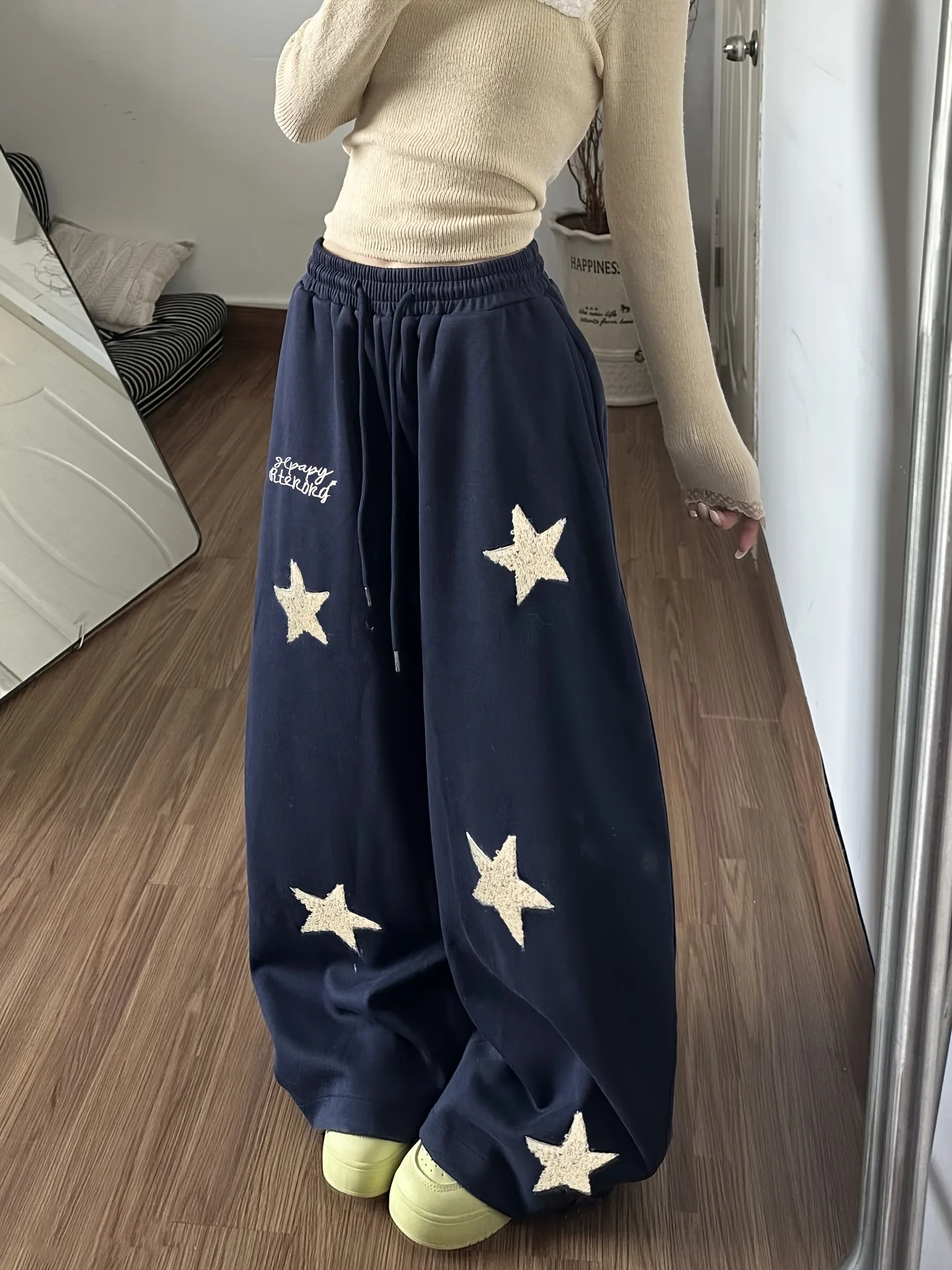 Women's Street Style Casual Sweatpants with Star Print  Arrivals for Spring Fleece Loose Fit Streetwear Oversized