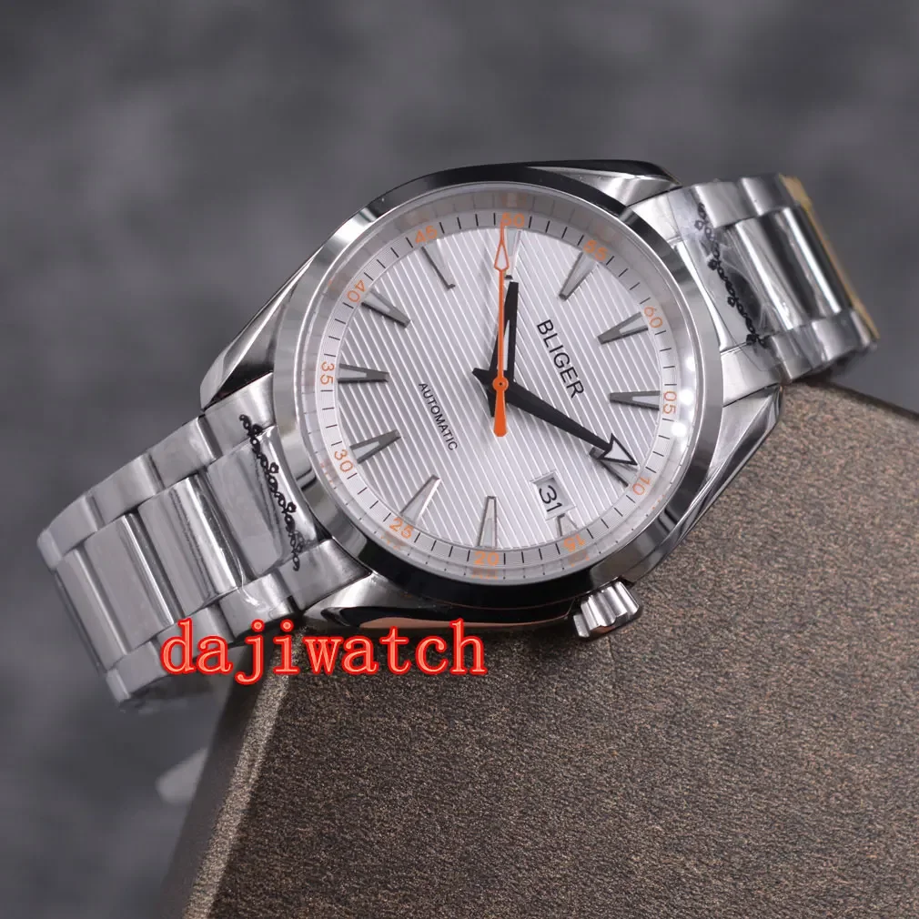 NH35 BLIGER 41mm  Automatic Men\'s Watch NH35 Movement Sapphire Glass Automatic Date White Dial All Steel Strap