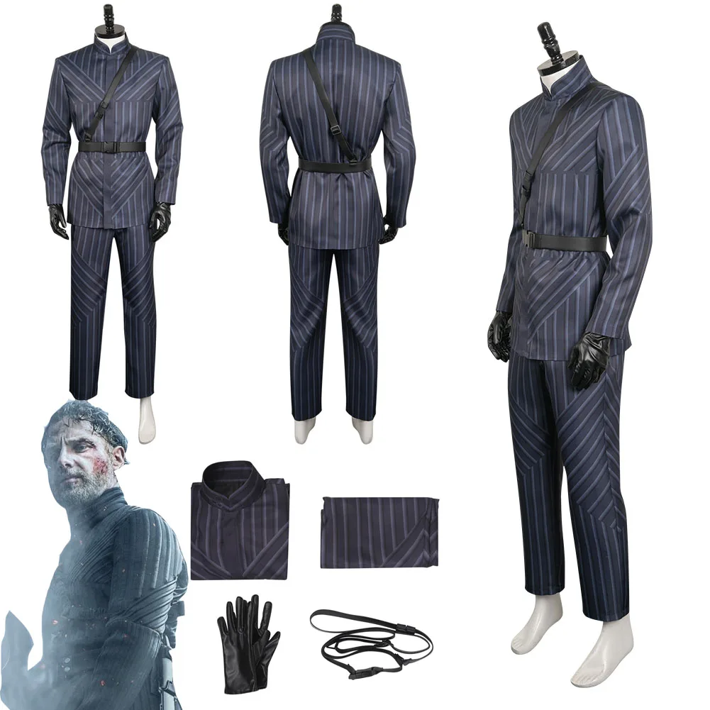 FantrenforRick Grimes Cosplay Veste et Pantalon, Fréquence de Marche, Costume, Tenues pour Adulte, Homme, Garçon, Halloween, Carnaval, Plis Jouant Trempé