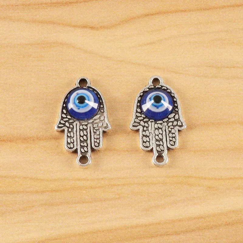 30 Pieces Tibetan Silver Color Hamsa Hand Evil Eye Amulet Charms Pendants For DIY Bracelets Necklace Jewelry Making Accessories