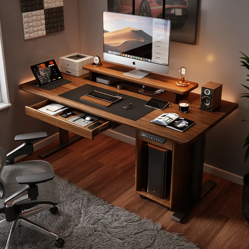 Solid wood electric height-adjustable desk, computer desk, office desk, dual-motor workbench