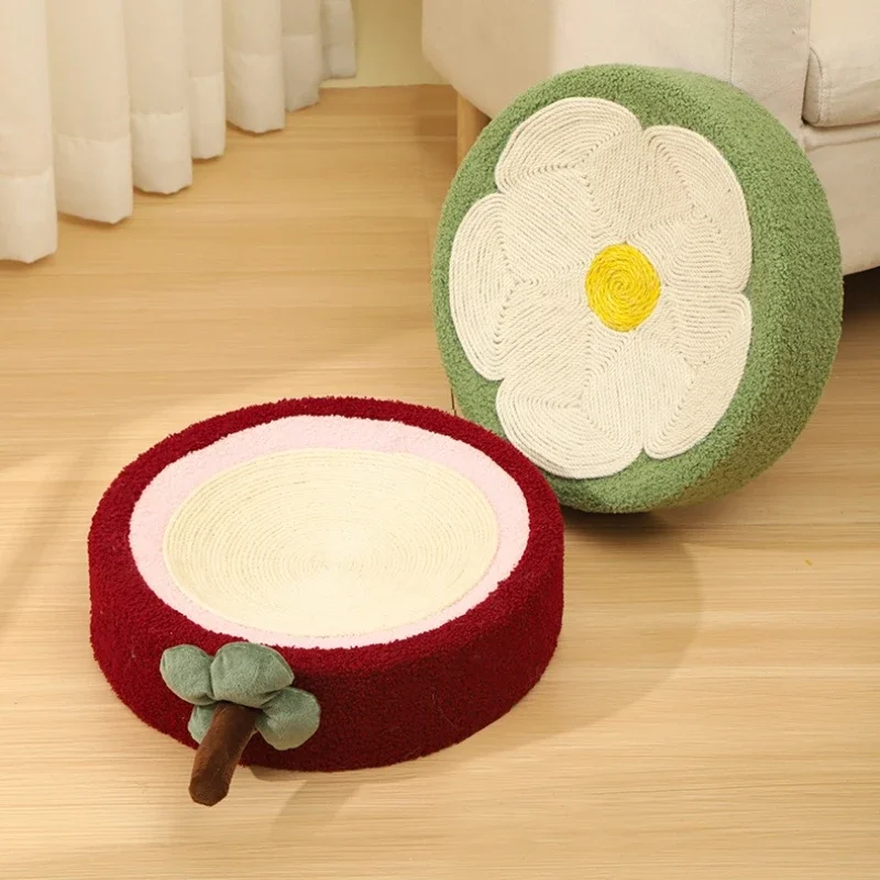 2-in-1猫用爪とぎ＆ベッド、丸型サイザル麻編み爪とぎパッド（室内猫用）、家具保護用のかわいい爪研ぎおもちゃ