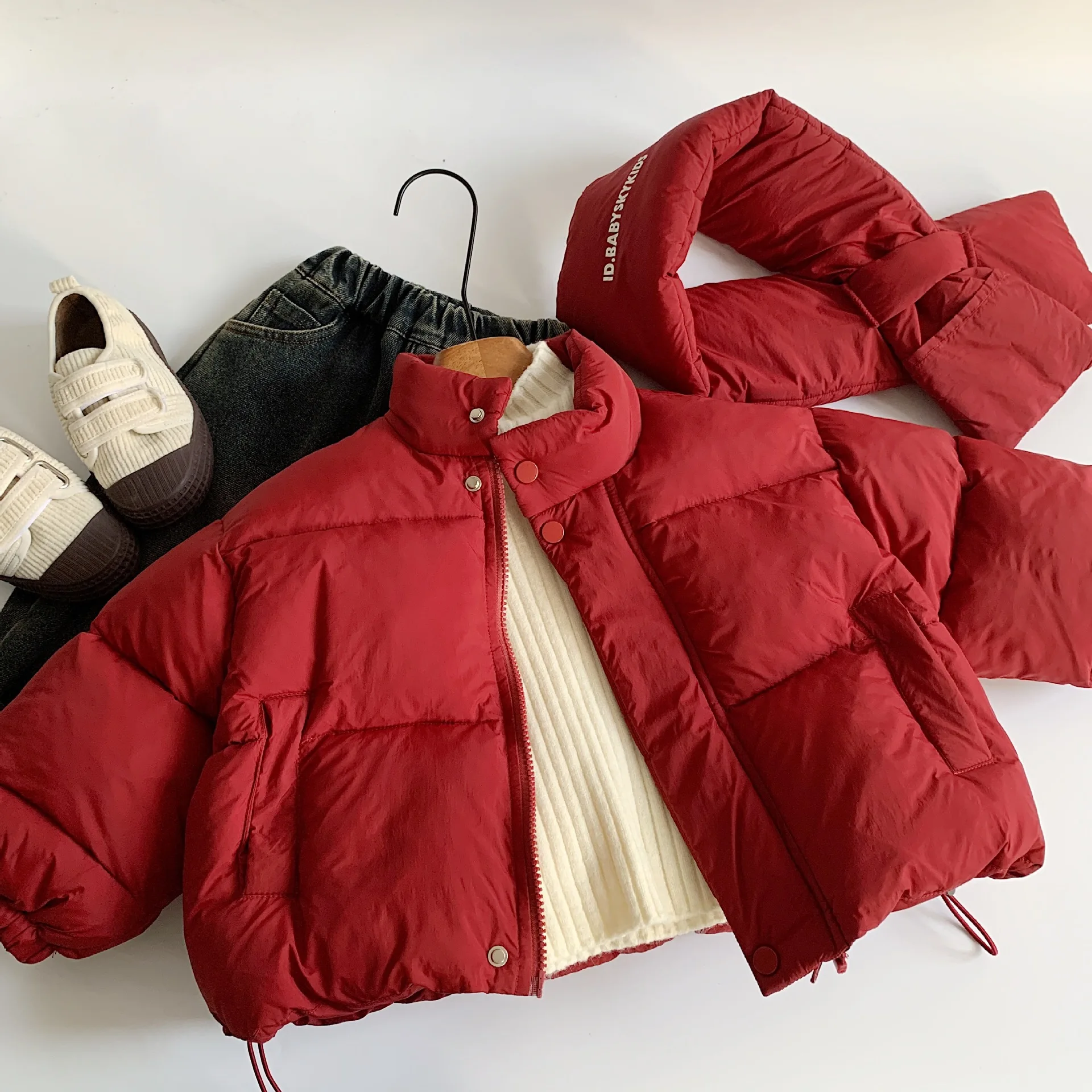 

Korean Edition Children's Cotton Robe Boys and Girls' Red Thick Cotton Jacket Middle and Children's Elegant Winter Clothing