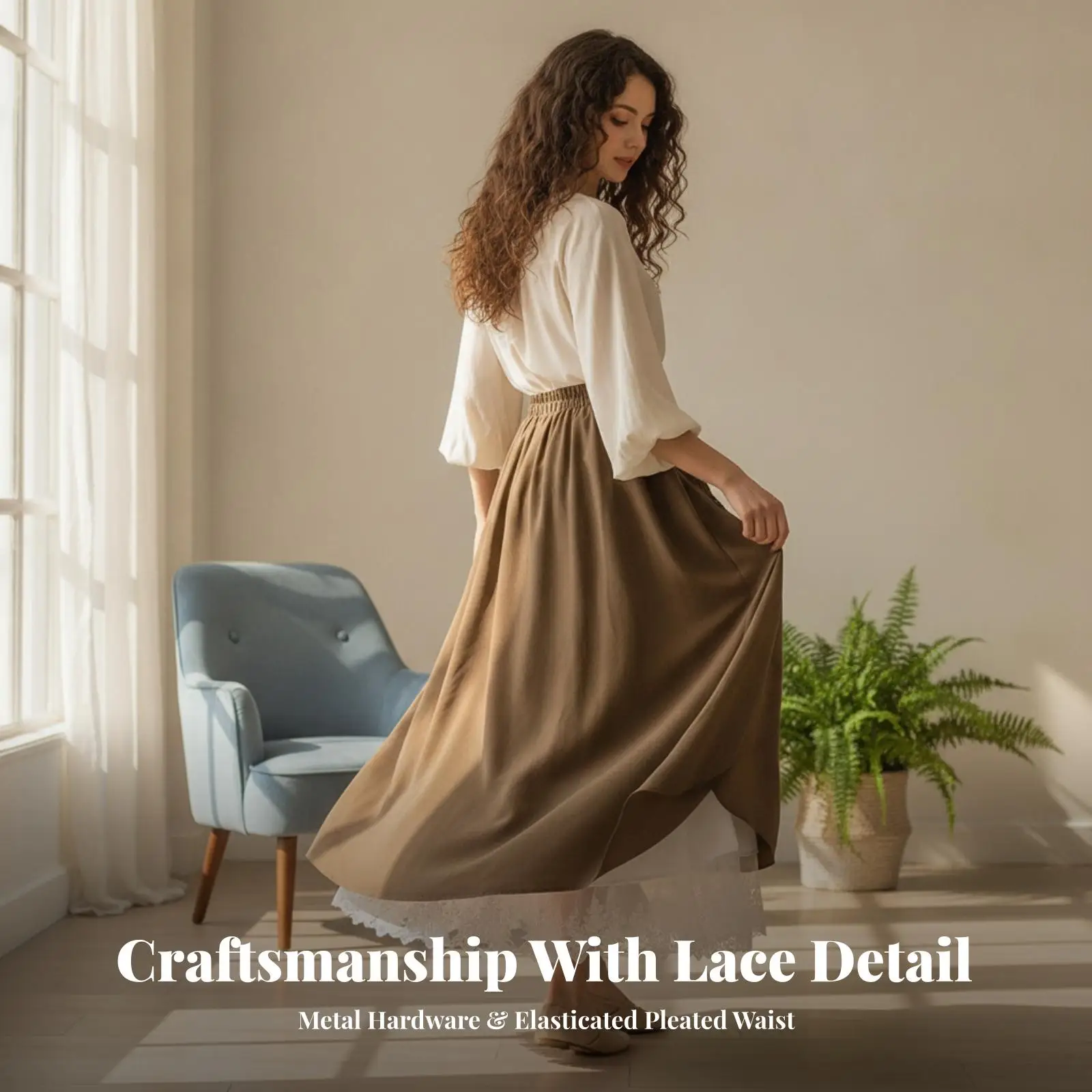 Skirt with Lace Underlayer Flowy Asymmetric Draped Skirt Elasticized for Cosplay