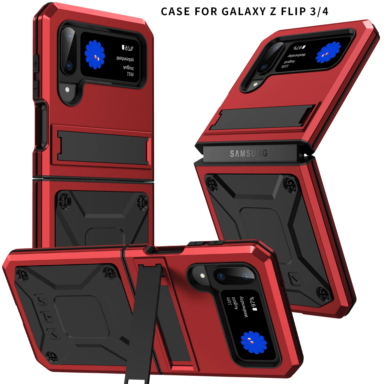 

Shockproof Case for Samsung Galaxy Z Flip 4 3 Flip4 Flip3 5G Case Shock Dirt Proof Metal Armor Cover with Bracket Stand Funda