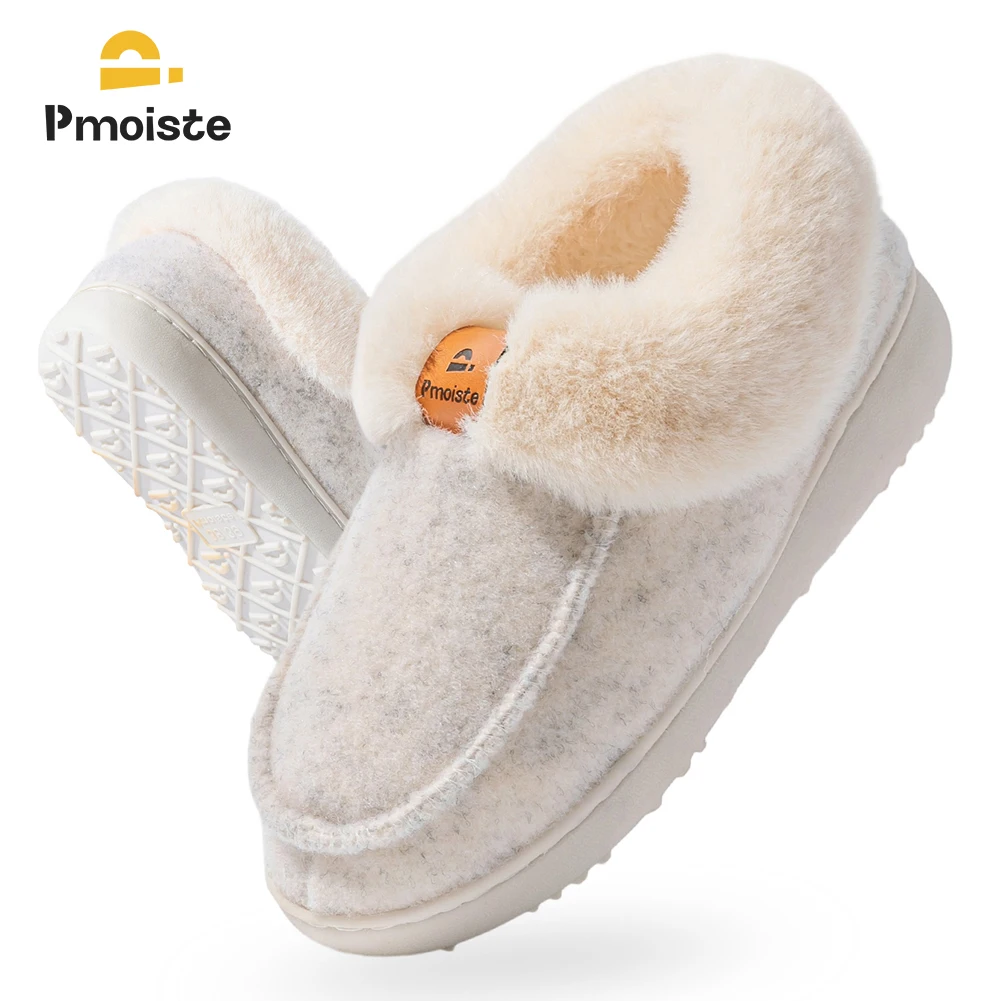 Pmoiste رقيق ورأى شبشب منزل النساء مريحة لينة الدافئة TPR منصة رغوة الذاكرة أحذية المنزل الشتاء عدم الانزلاق داخلي #2