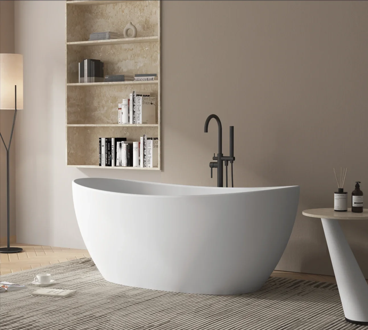 Aesthetic Contemporary Freestanding Tub Unique 1500mm Artificial Stone Includes Drainer For Hotel Use