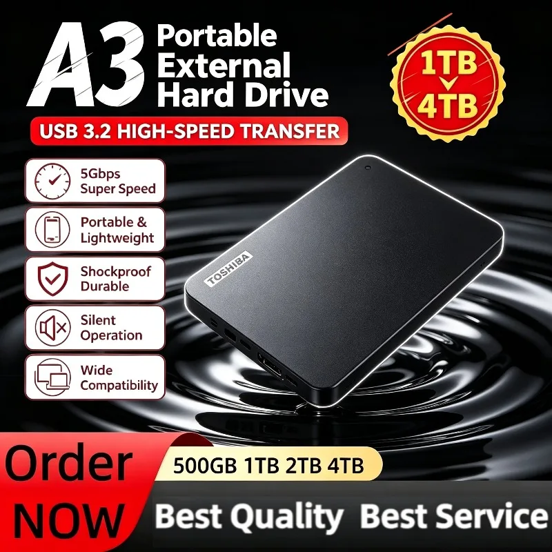 Brand New Personal Hard Drive A3 SSD 512GB 1TB 2TB 4TB SSD Black External Hard Drive USB 3.2 Portable for Gaming Console Office.