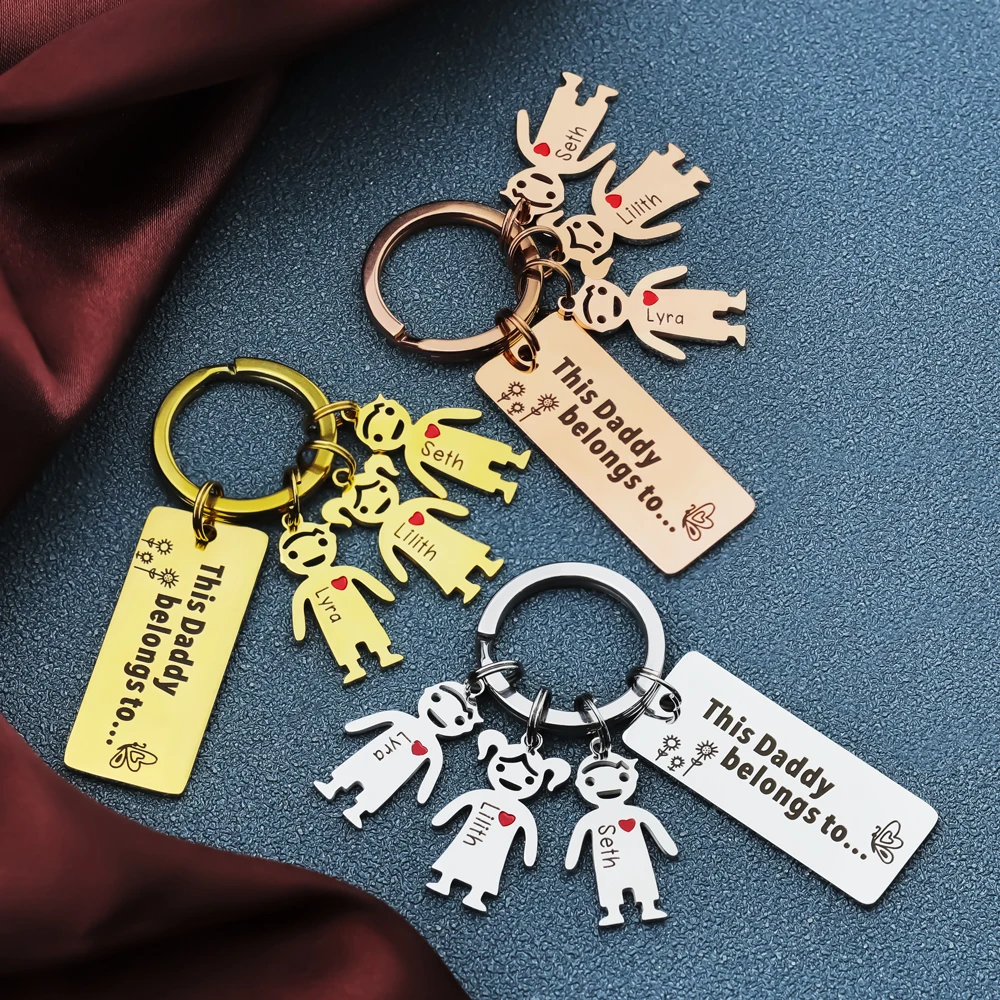 Benutzerdefinierte Familie Namen Keychain Dieses Papa Gehört zu Keychain Personalisierte Vatertag Geschenk – Detail 3