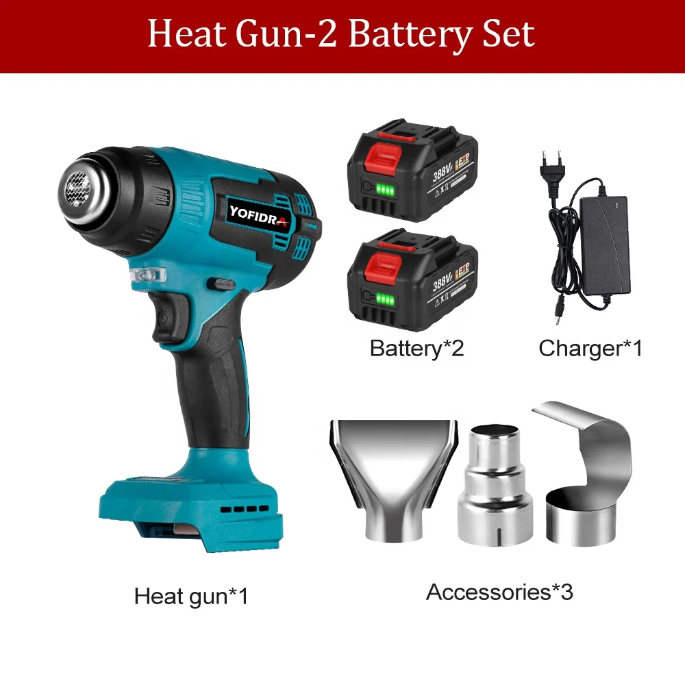 1500W 550c Cordless Handheld Hot Air with 3 Nozzles Temperature Adjustable Electric Heat for Makita 18V Battery