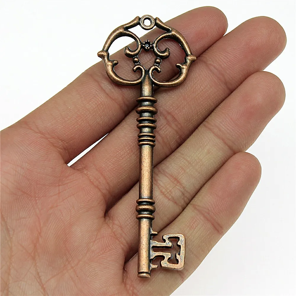 2 uds 82x31mm 3 colores Color de plata antigua Chapado en bronce antiguo colgante de llave decorativa colgantes de llave grande encanto de llave grande