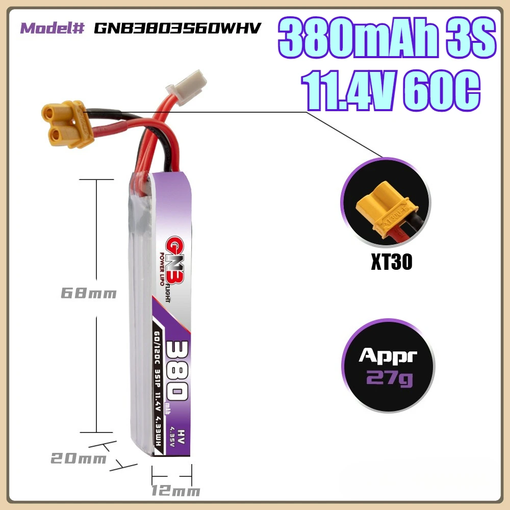 

380mAh 3S 11.4V 60C with XT30 PLUG Suitable for ThinkingP16 Indoor Mini Time Travel Machine HV Lithium Battery