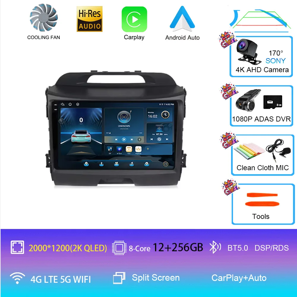 Android 16 Autoradio Draadloze CarPlay Auto voor KIA Sportage 3 2010-2015 2016 4G + WIFI Multimedia Video Player GPS 2din Autoradio