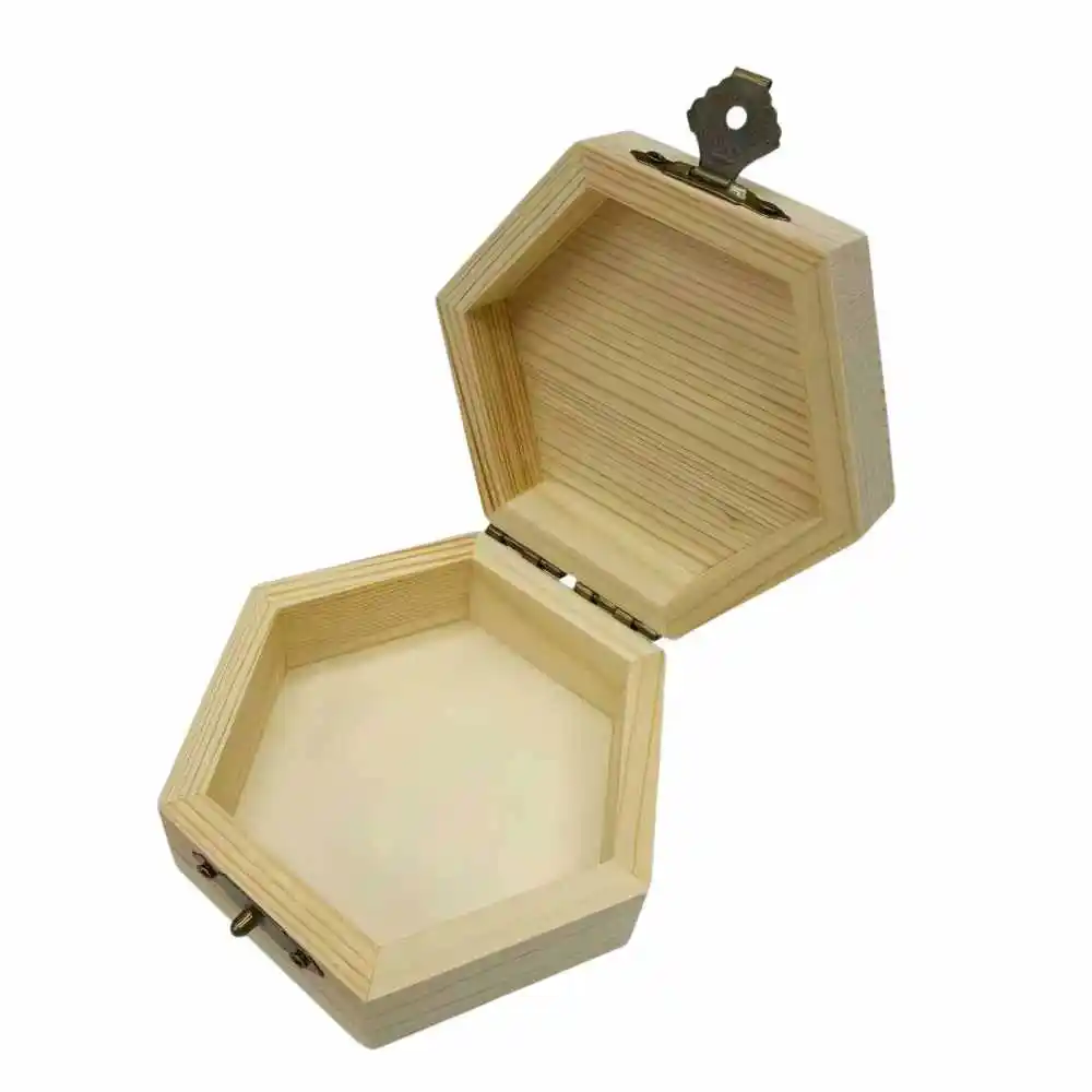 Creative Hexagonal Pine Wooden Box Jewelry Storage Container Small Gift Packaging Case For Birthday Festival Celebration