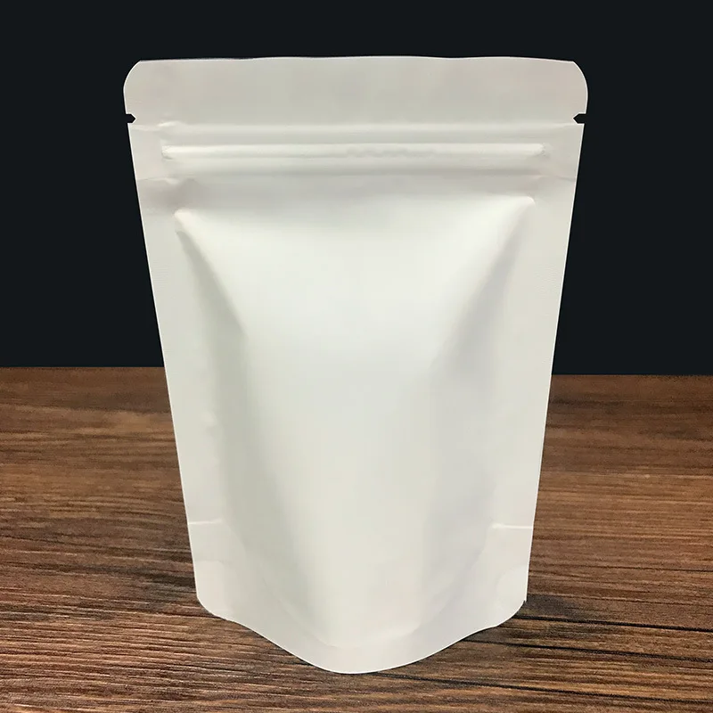 

50pcs Stand up Matte White Aluminum Foil Zip Lock Bag Recloseable Coffee Beans Snack Nuts Gifts Heat Sealing Packaging Pouches