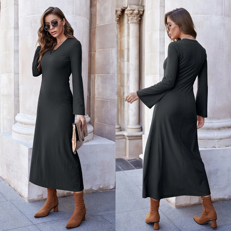 Women Knitted Long Dress Autumn Winter Slim Long Sleeve Ladies Dresses Elegant Party Female A-line Dress