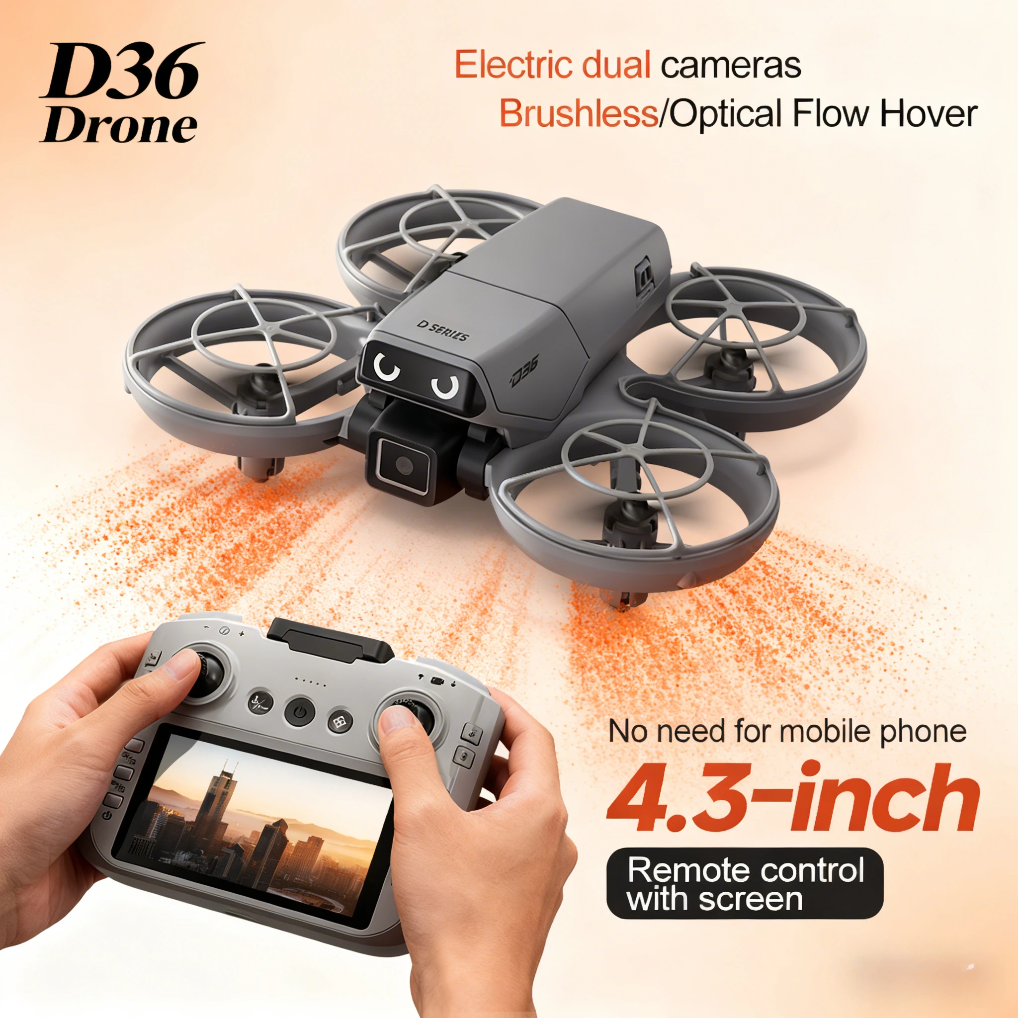 

Мини-дрон D36 с экраном управления, полностью закрытыми пропеллерами, датчиками обхода препятствий в четырех направлениях и светодиодной подсветкой