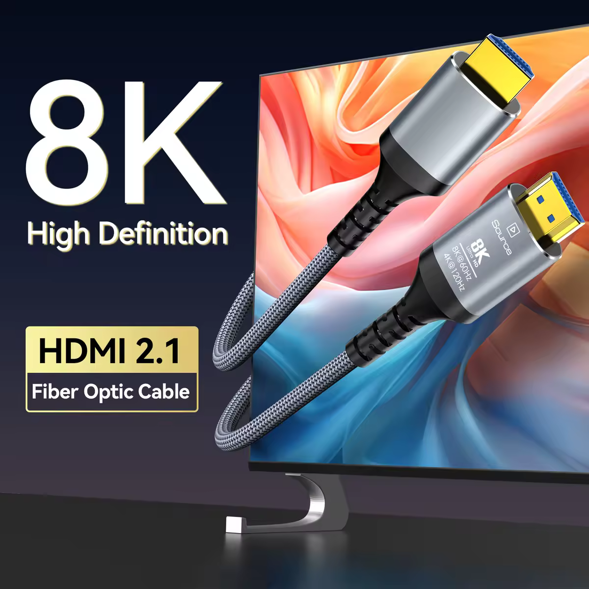 CABLE HDMI de fibra óptica de 8k, CABLE HDMI 2.1 de alta velocidad de 48gbps 8K@60Hz 4K@120Hz Hdr / EARC / hdcp 2.3 dinámico, línea HDMI direccional de ultra alta definición, compatible con LG Samsung sony tv / ps5