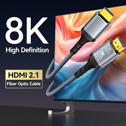 CABLE HDMI de fibra óptica de 8k, CABLE HDMI 2.1 de alta velocidad de 48gbps 8K@60Hz  4K@120Hz Hdr / EARC / hdcp 2.3 dinámico, línea HDMI direccional de ultra alta definición, compatible con LG Samsung sony tv / ps5